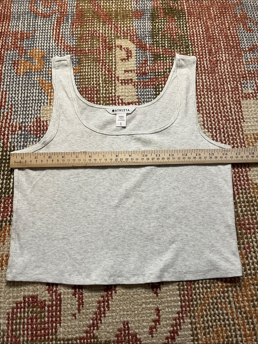 Athleta Ribbed Tank Top Size L Gray Heather Scoop Neck Cropped Stretch Workout - Picture 3 of 6